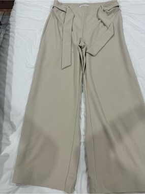 Wide Leg Tie-Waist Pants - Latte Beige